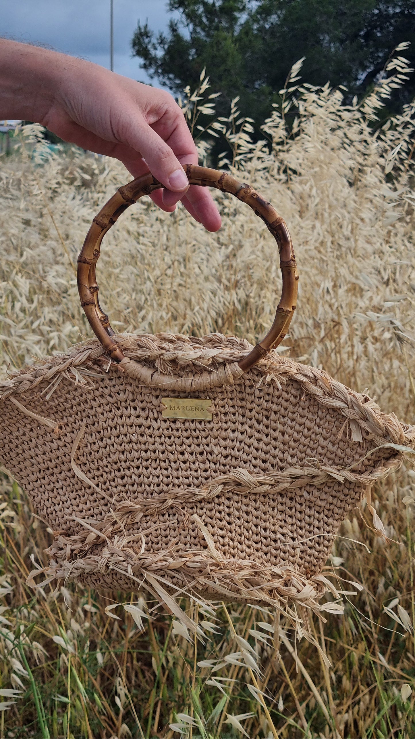 Raffia shopper Bag with Bamboo Handles - Vinia