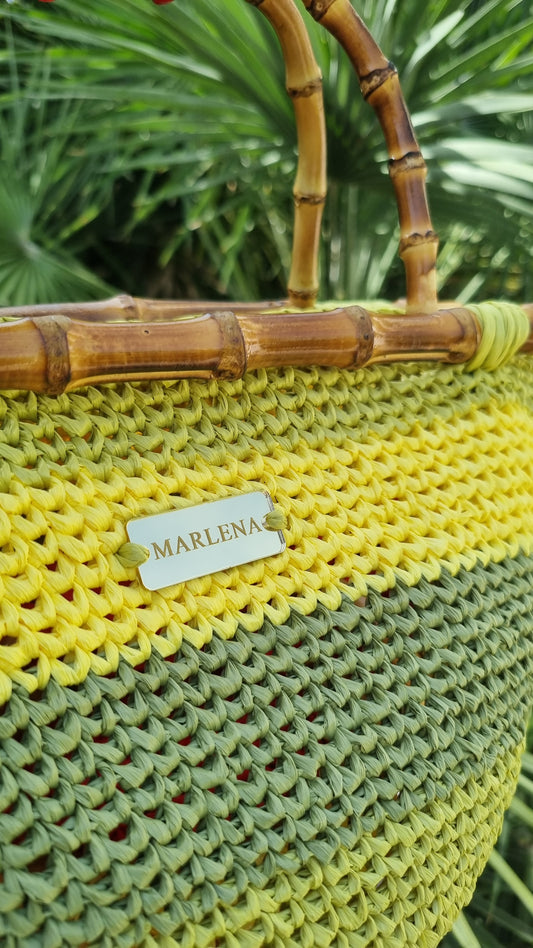 Raffia Bag with Bamboo Handles - Sandia