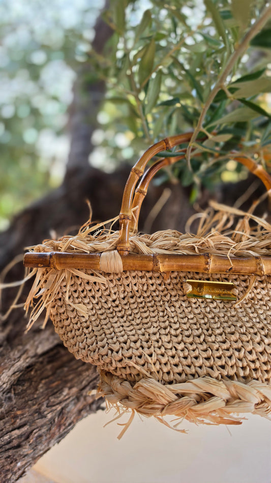 Mini Raffia Bag with Bamboo Handles - Fabia