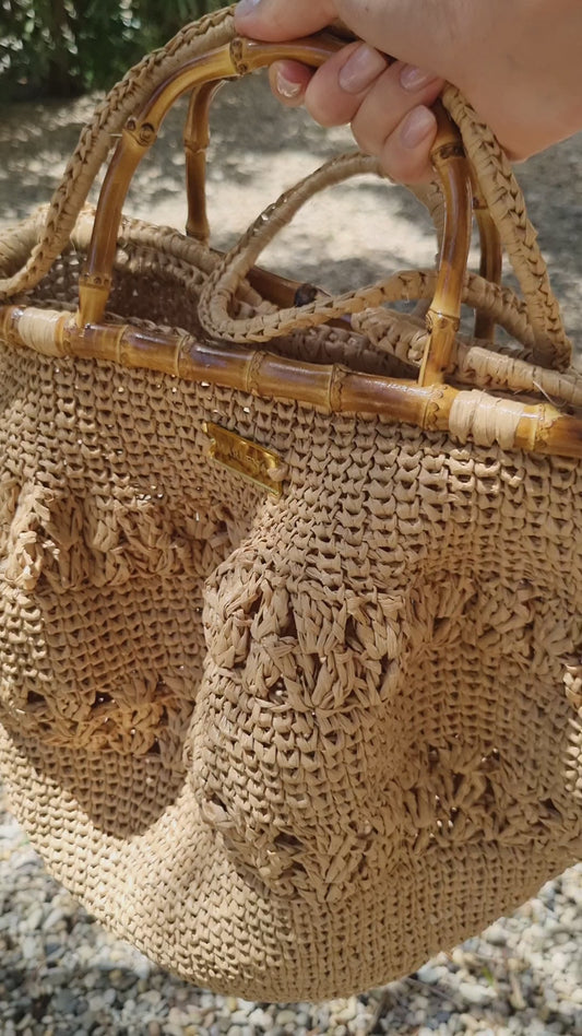 Raffia shopper Bag with Bamboo Handles - Valeria