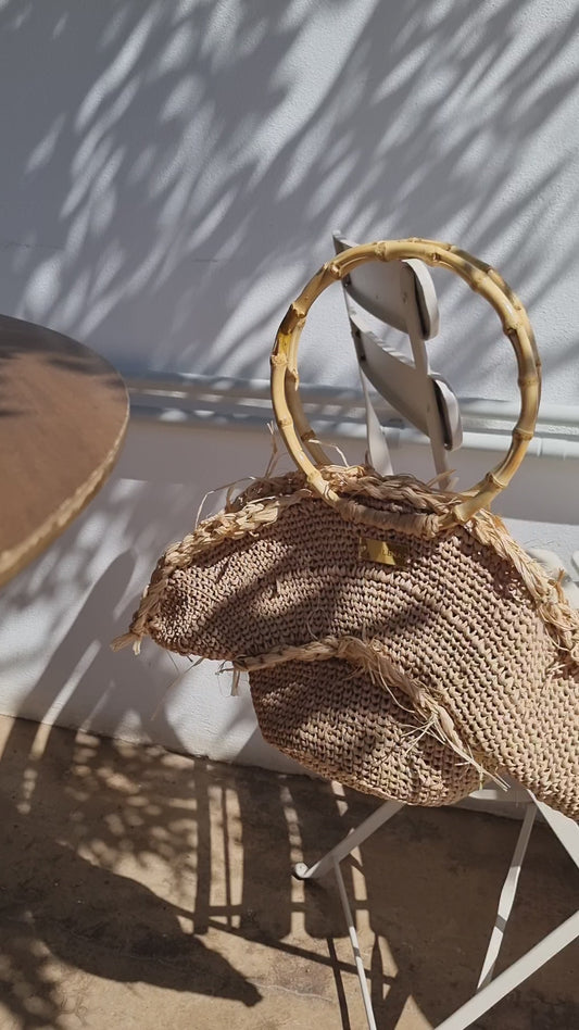 Raffia shopper Bag with Bamboo Handles - Sibilla