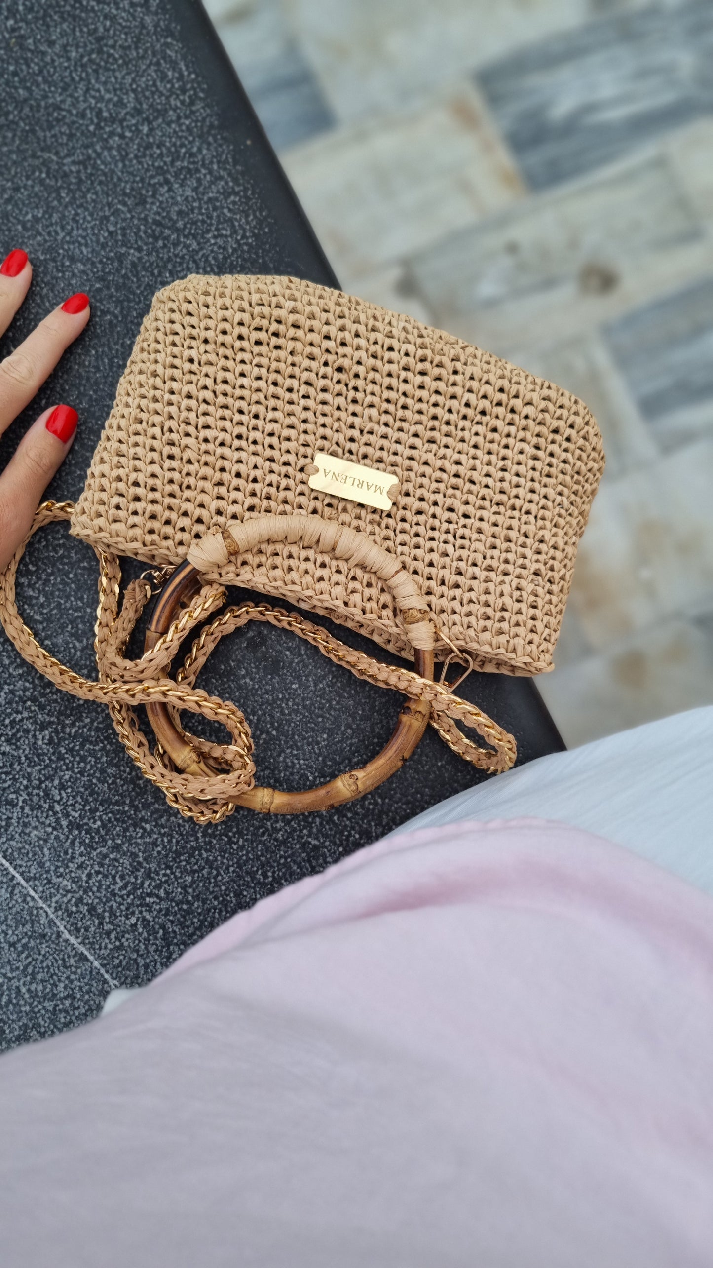 Mini Raffia Bag with Bamboo Handles - Purina