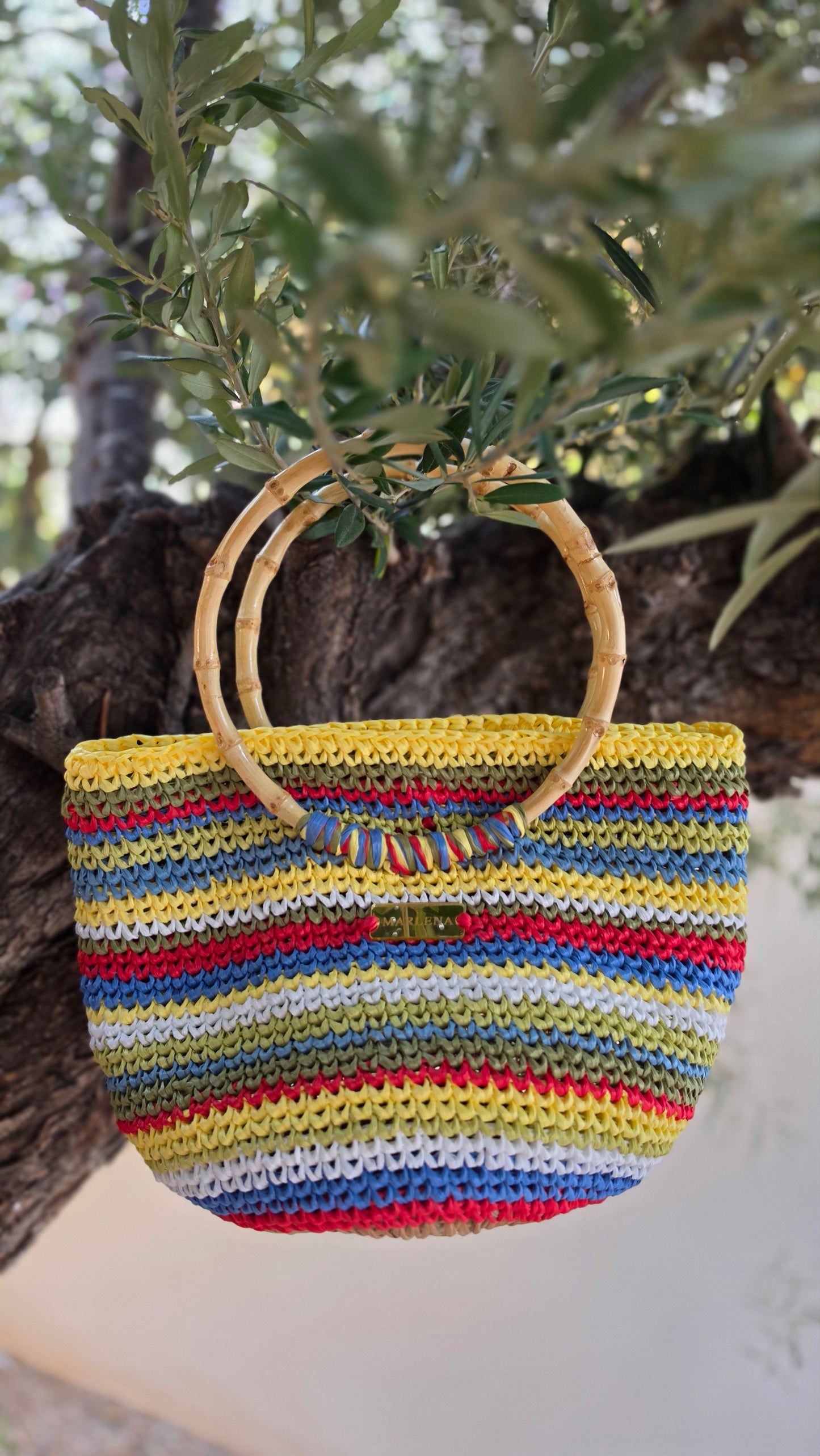 Raffia Colorfull Bag with Bamboo Handles - Fania