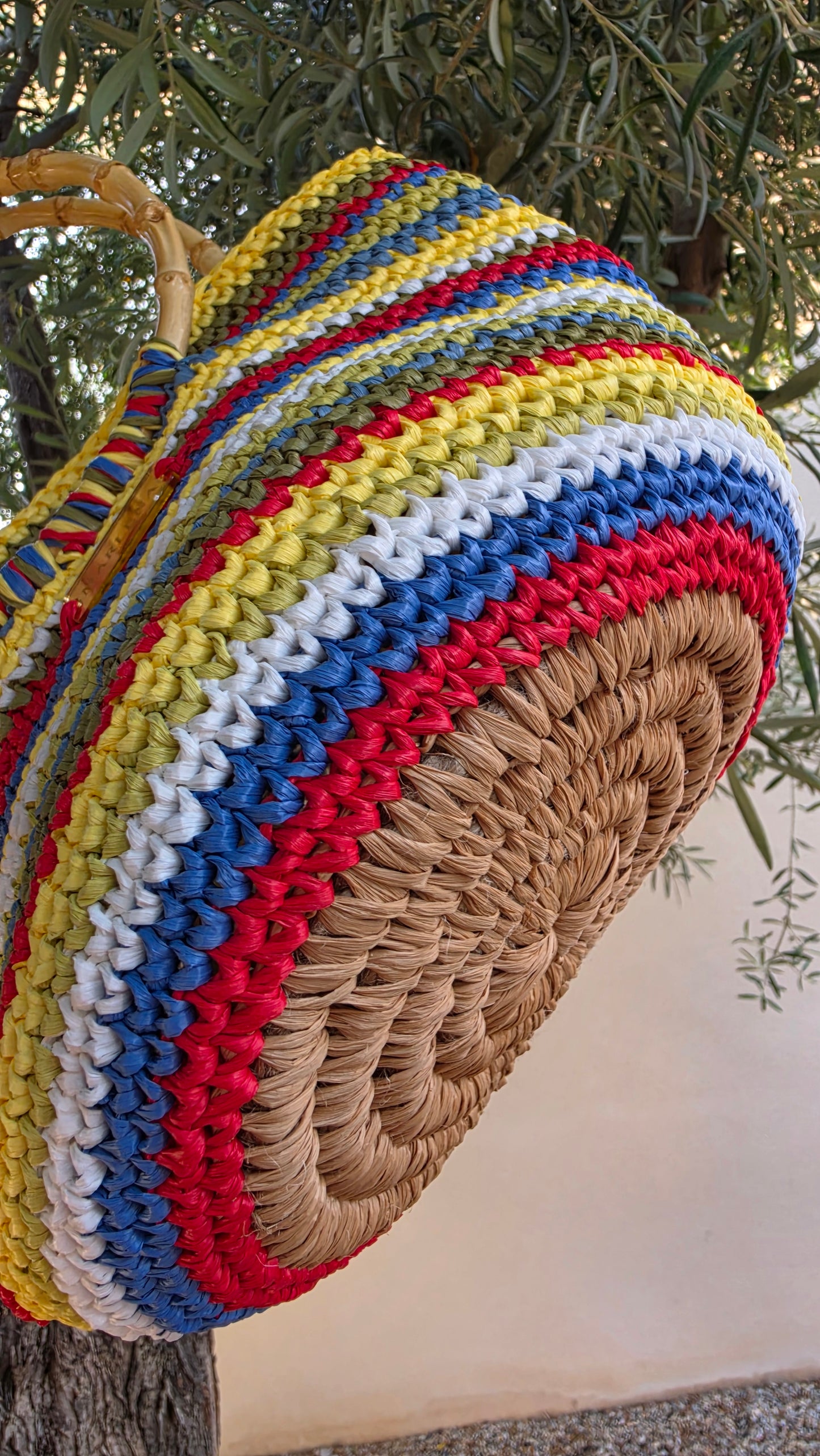 Raffia Colorfull Bag with Bamboo Handles - Fania