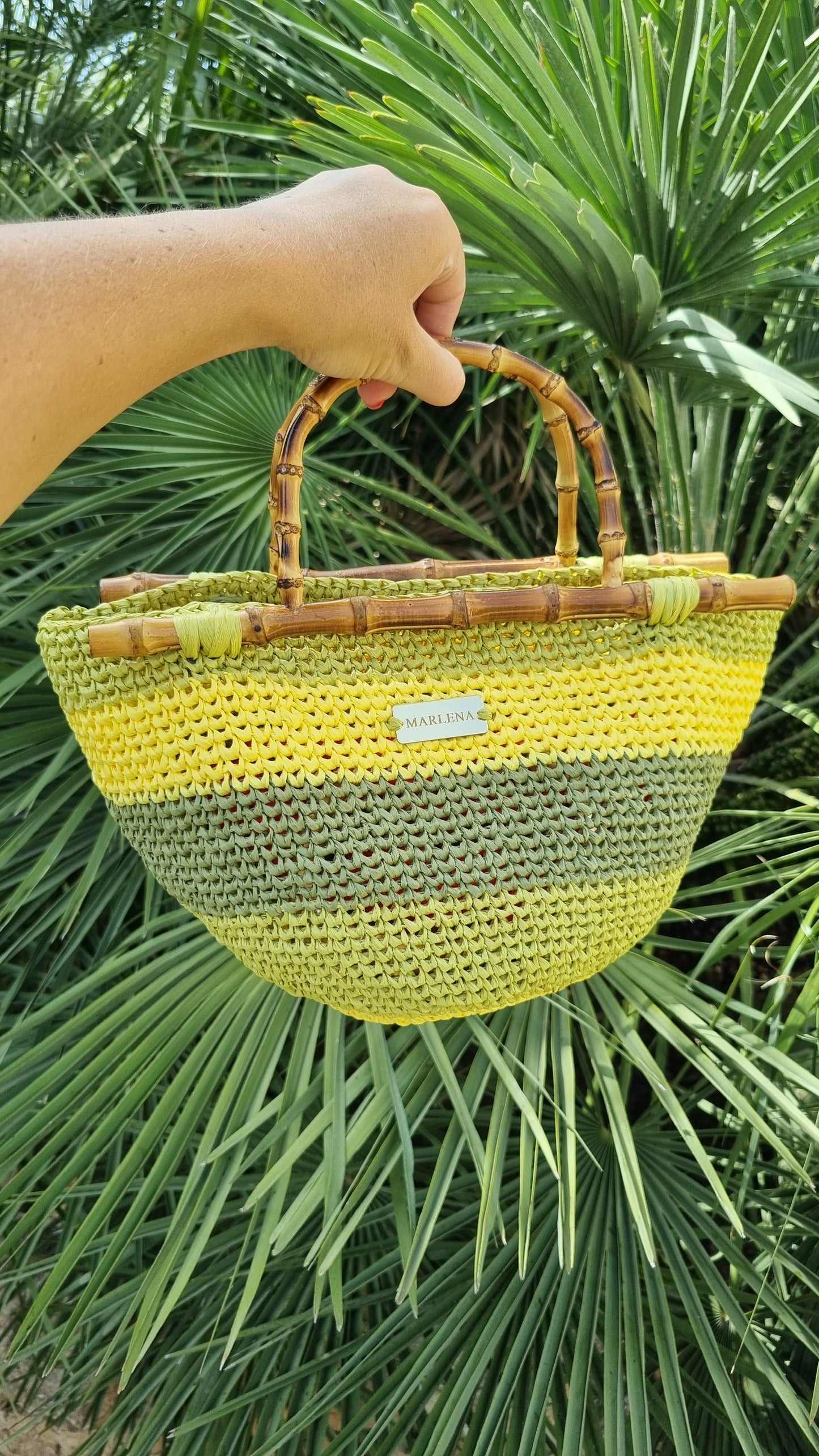 Raffia Bag with Bamboo Handles - Sandia