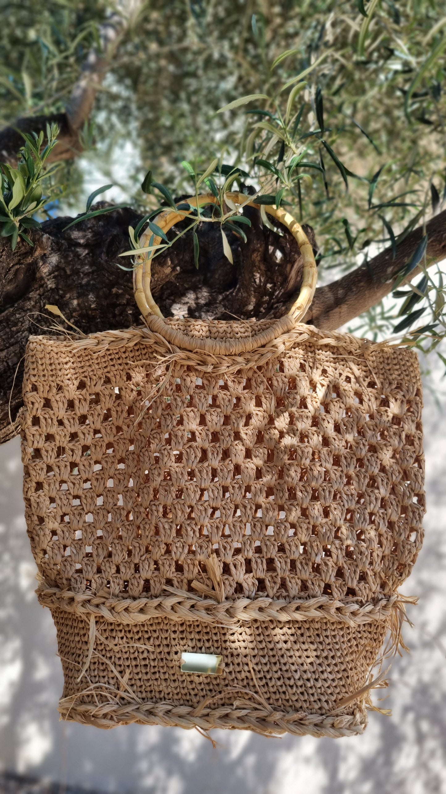 Raffia Bag with Bamboo Handles - Aemilia