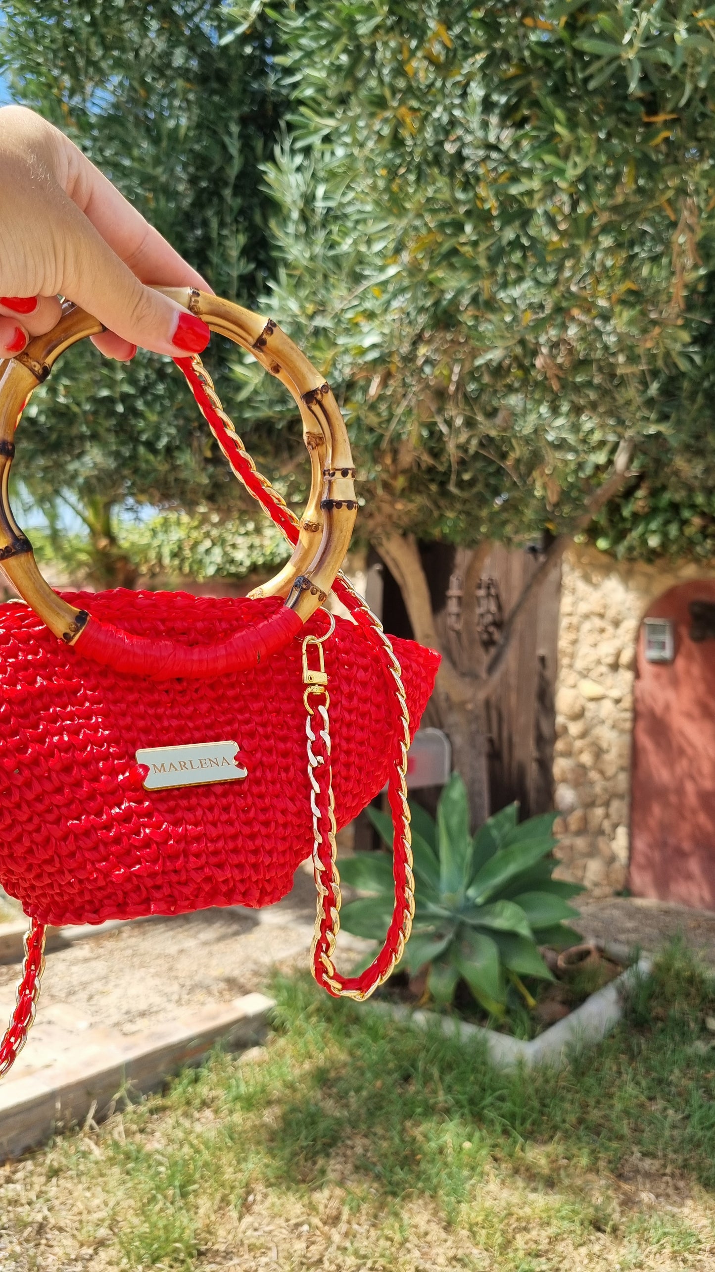 Mini Raffia Bag with Bamboo Handles - Vika