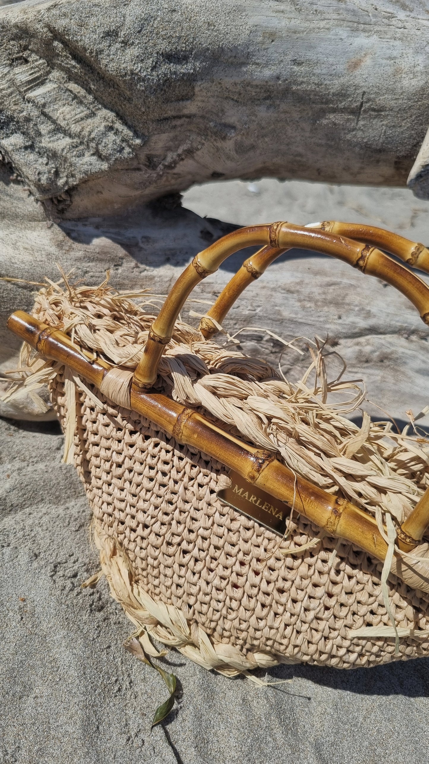 Mini Raffia Bag with Bamboo Handles - Fabia