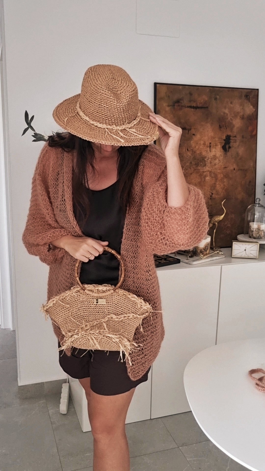 Raffia shopper Bag with Bamboo Handles - Vinia