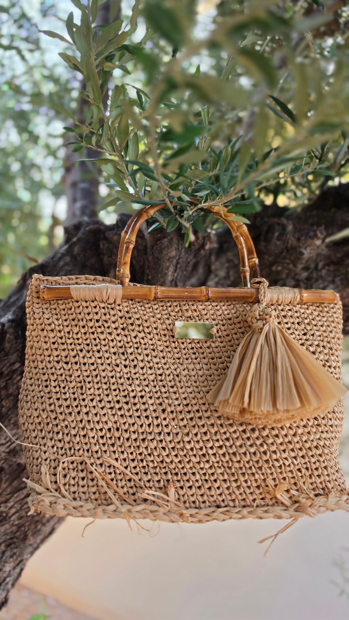 Raffia Bag with Bamboo Handles - Tullia