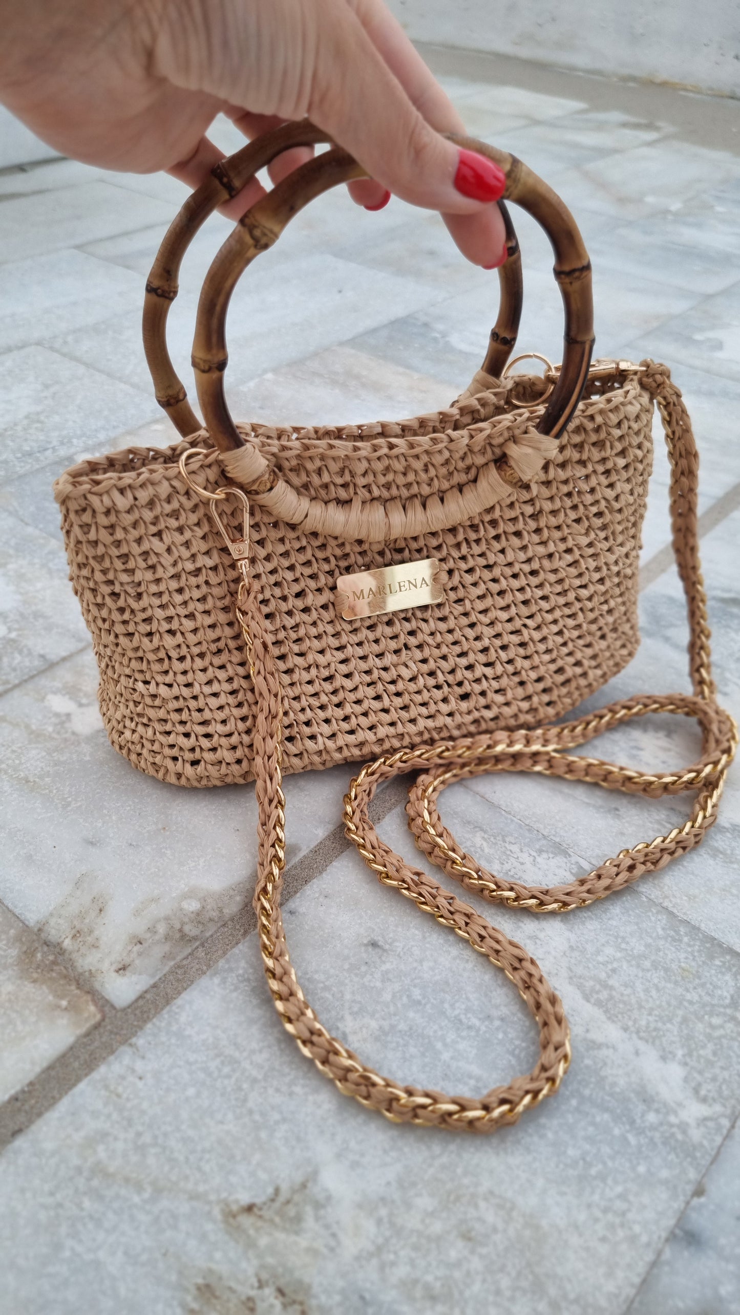 Mini Raffia Bag with Bamboo Handles - Purina