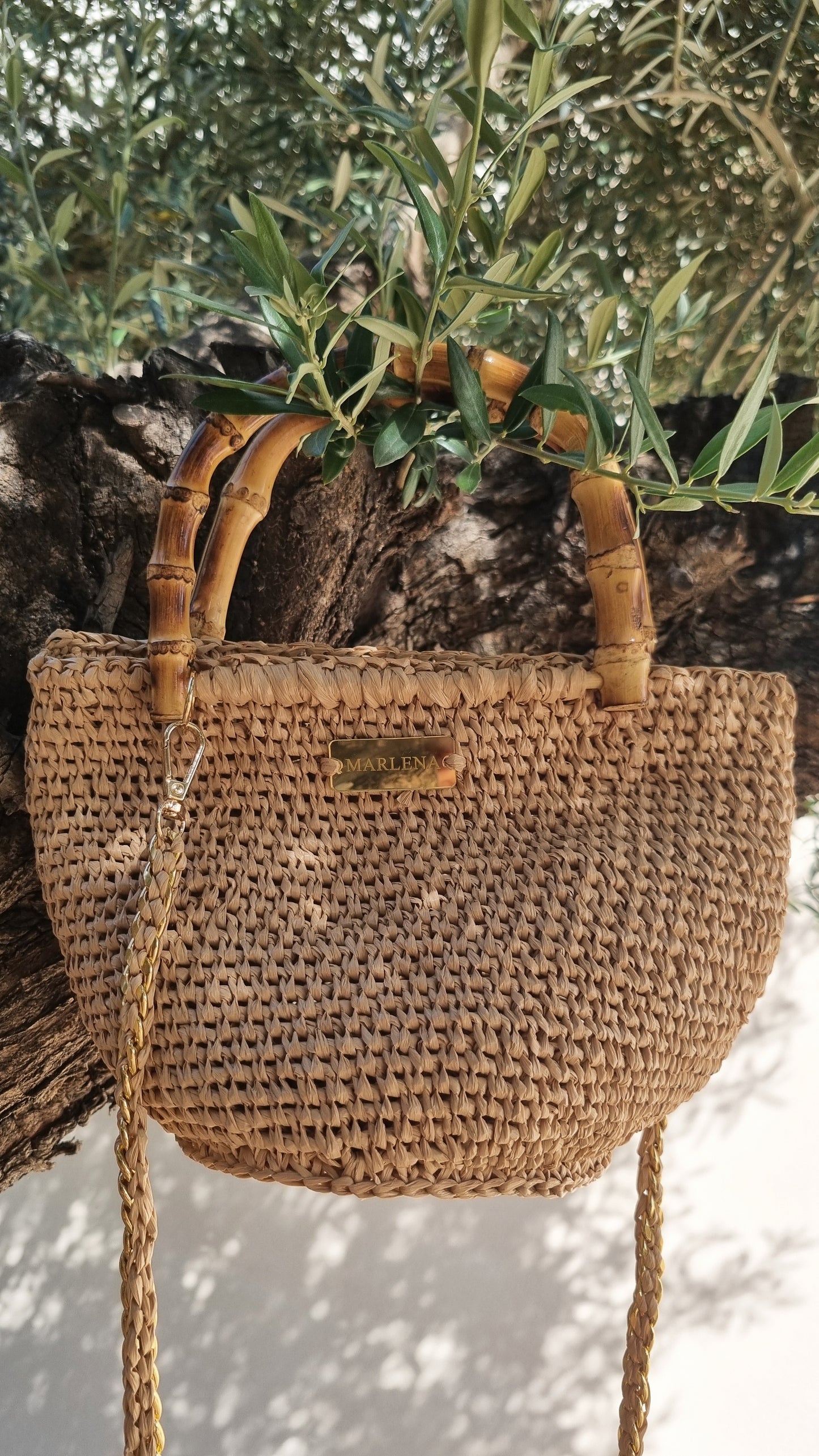 Raffia mini Bag with Bamboo Handles - Leria