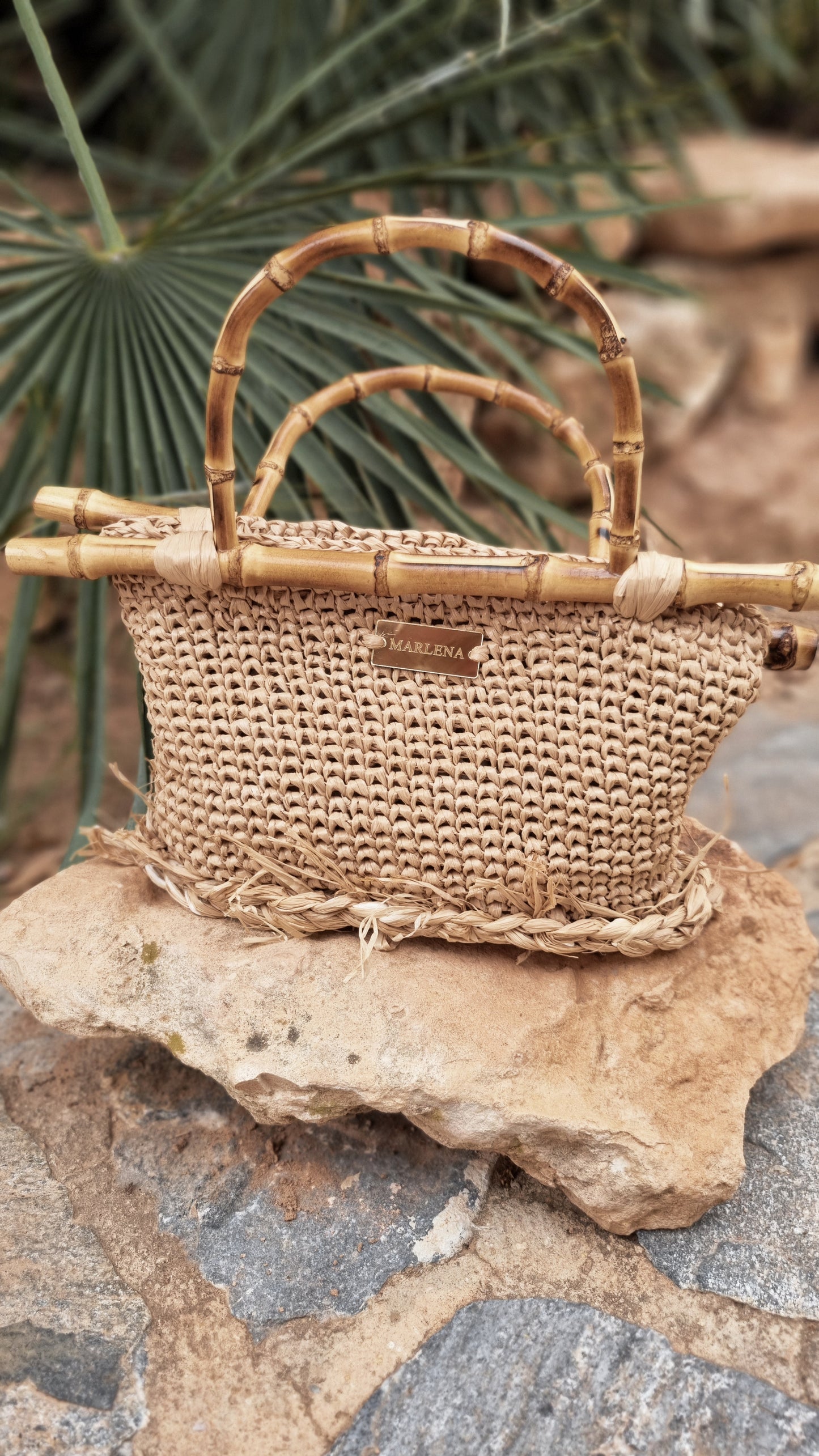 Mini Raffia Bag with Bamboo Handles - Sila