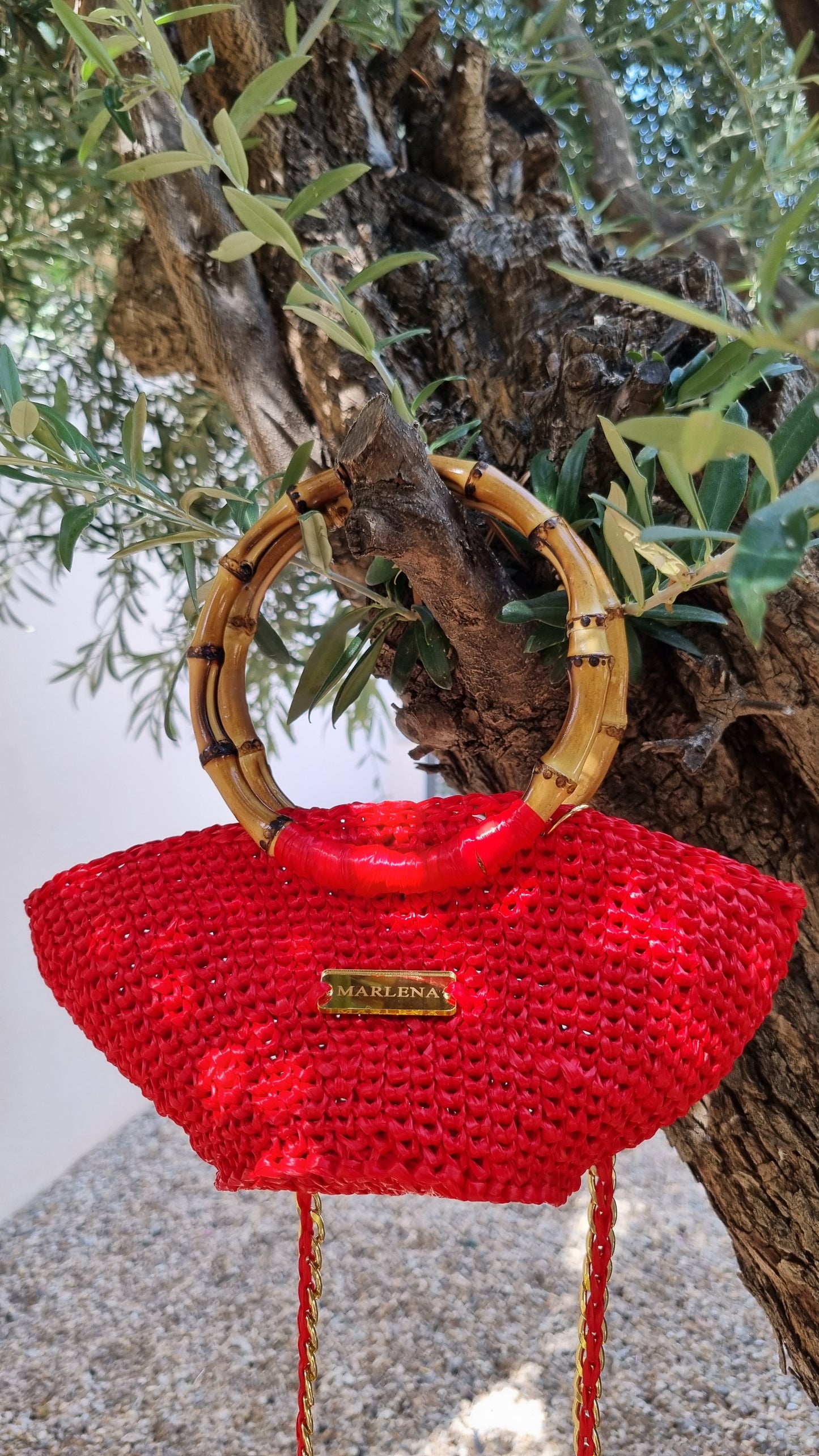 Mini Raffia Bag with Bamboo Handles - Vika