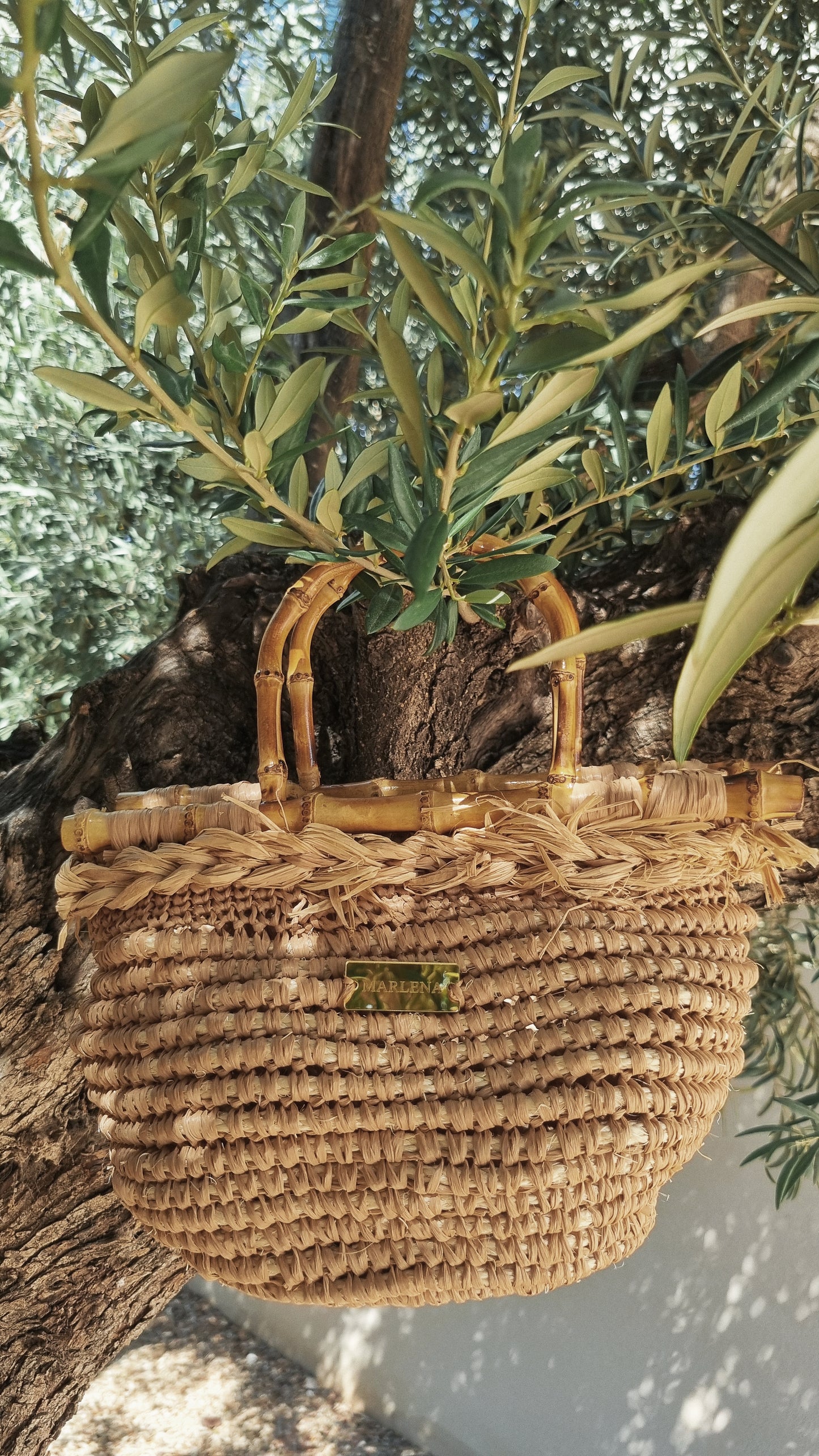 Summer Straw Raffia Bag with Bamboo Handles - Cortny