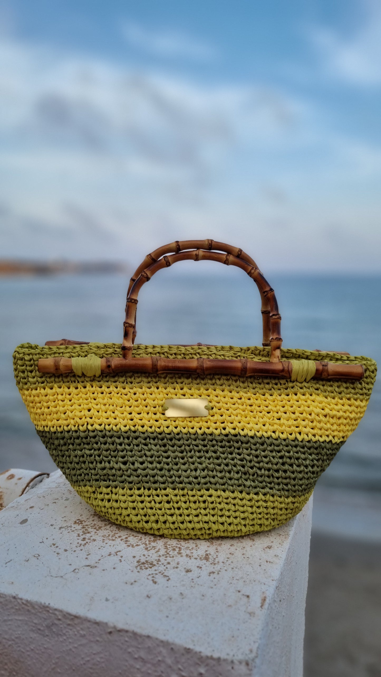 Raffia Bag with Bamboo Handles - Sandia