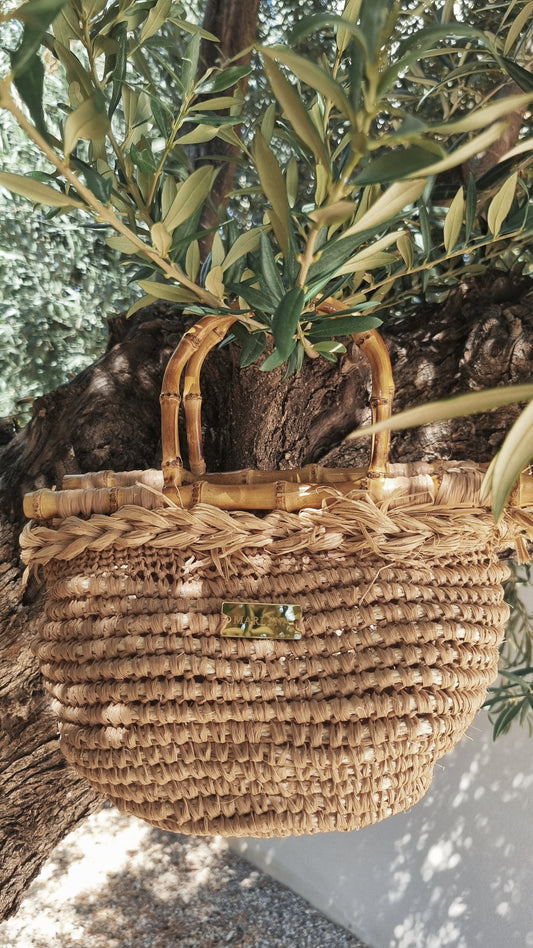 Summer Straw Raffia Bag with Bamboo Handles - Cortny
