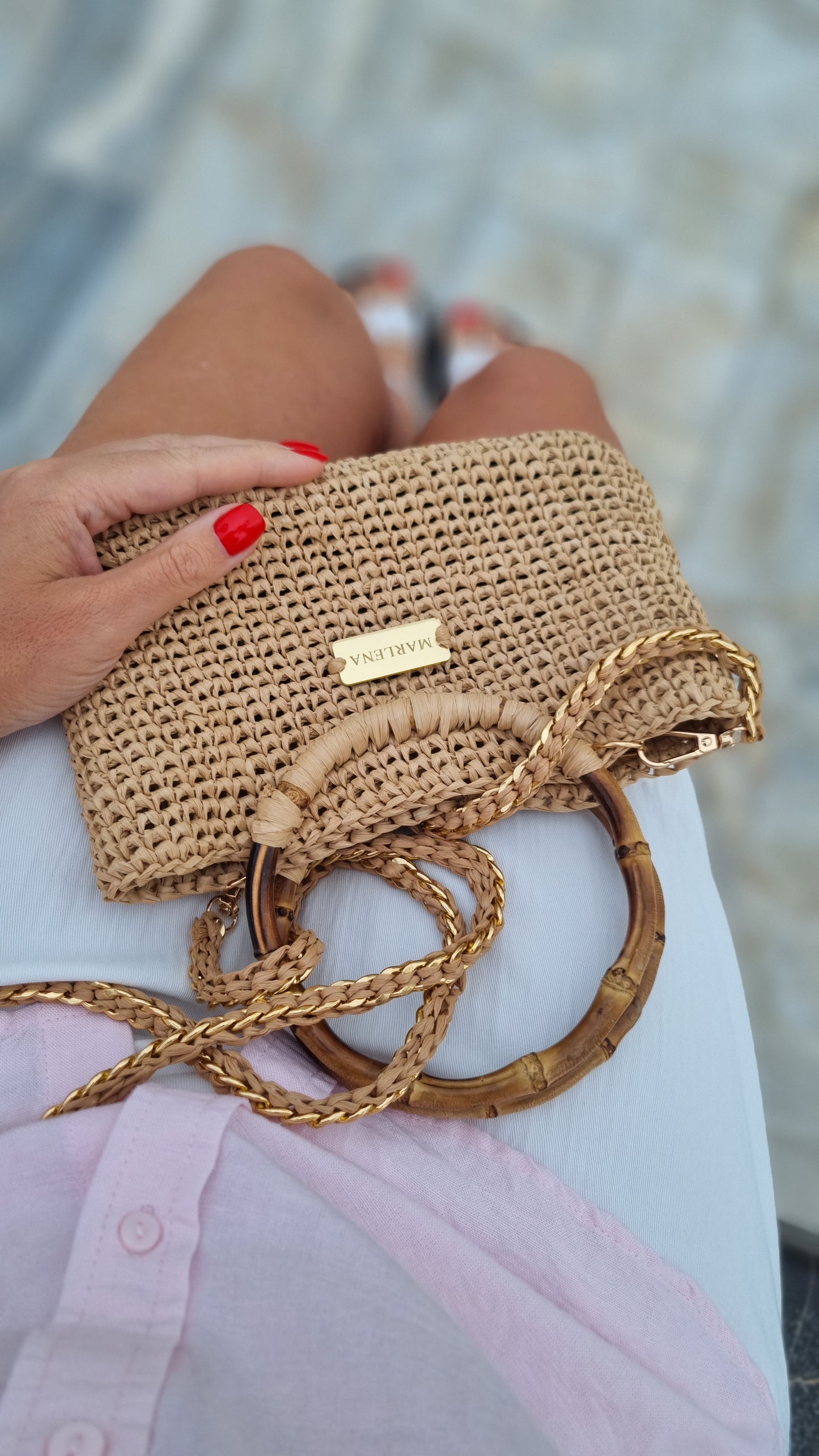 Mini Raffia Bag with Bamboo Handles - Purina