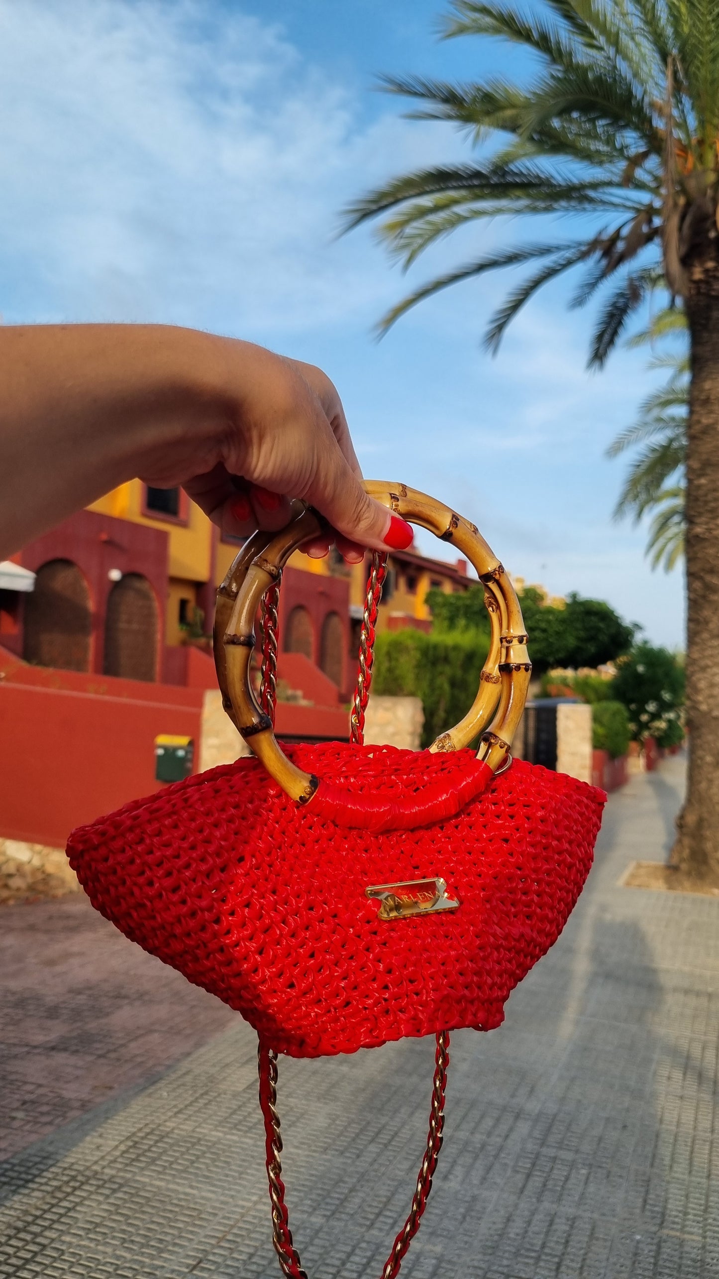 Mini Raffia Bag with Bamboo Handles - Vika