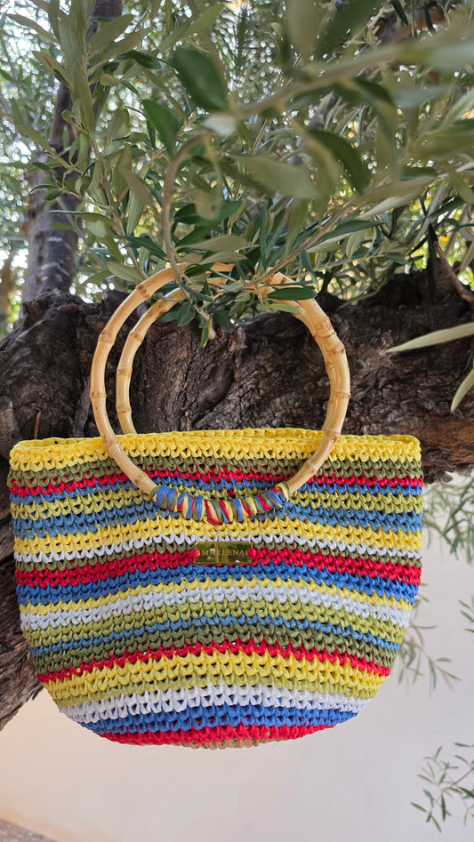 Raffia Colorfull Bag with Bamboo Handles - Fania