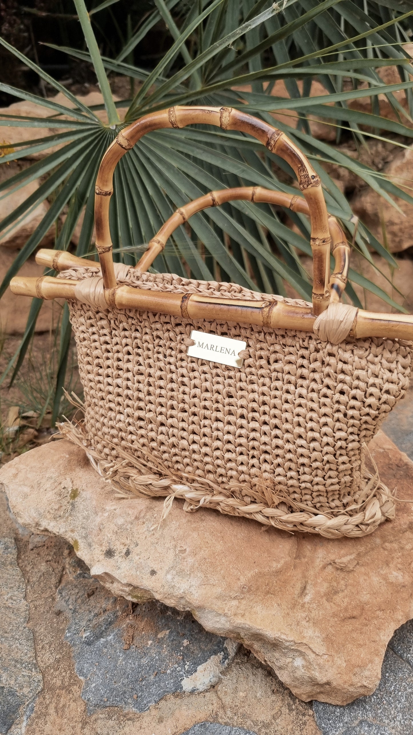 Mini Raffia Bag with Bamboo Handles - Sila