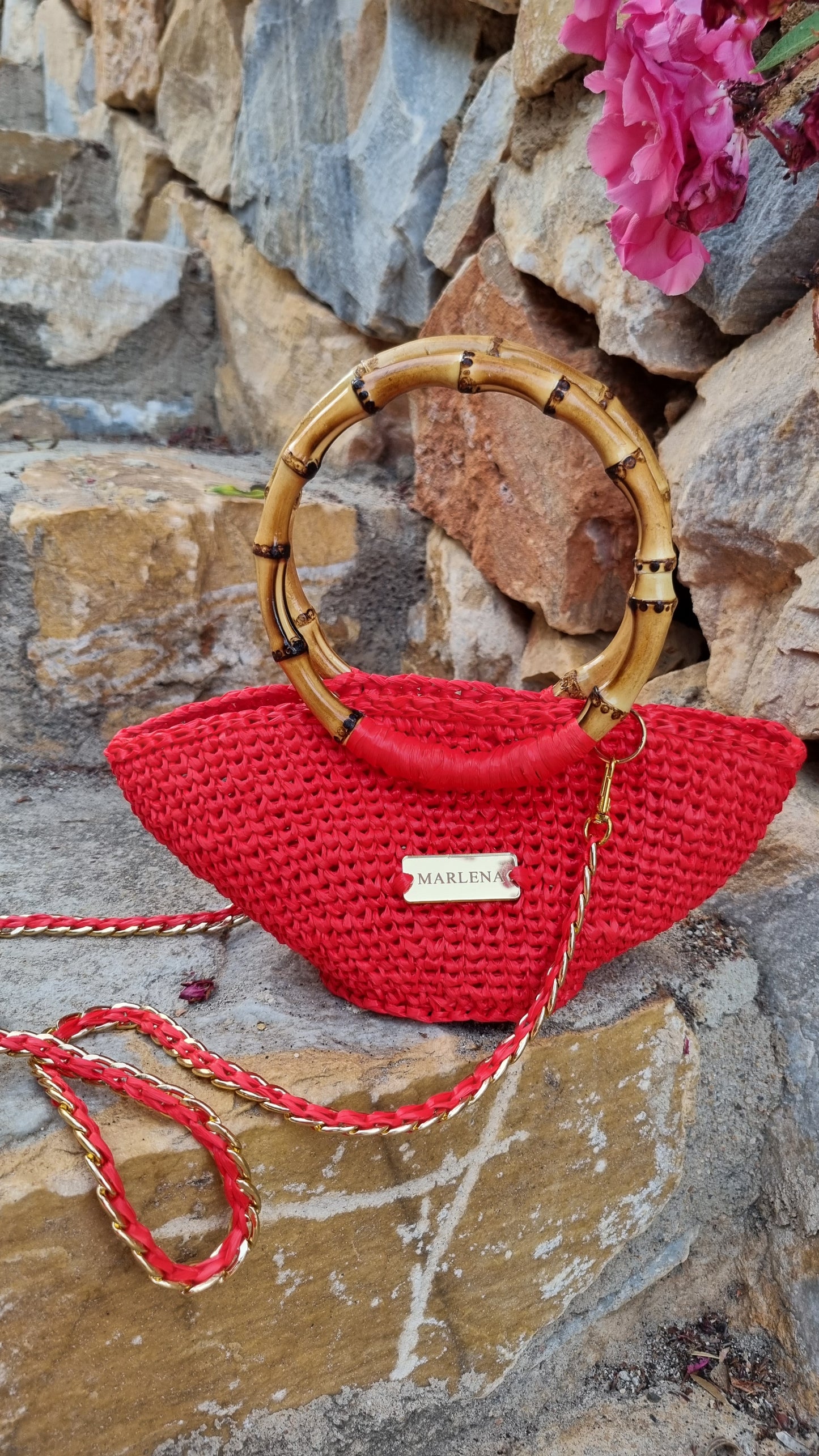 Mini Raffia Bag with Bamboo Handles - Vika