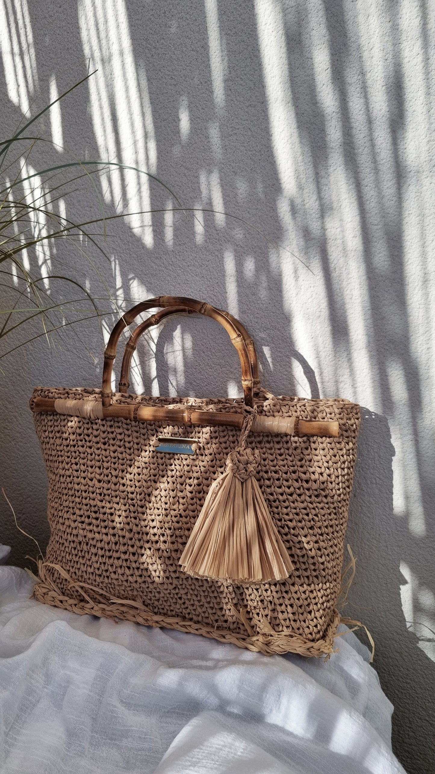 Raffia Bag with Bamboo Handles - Tullia
