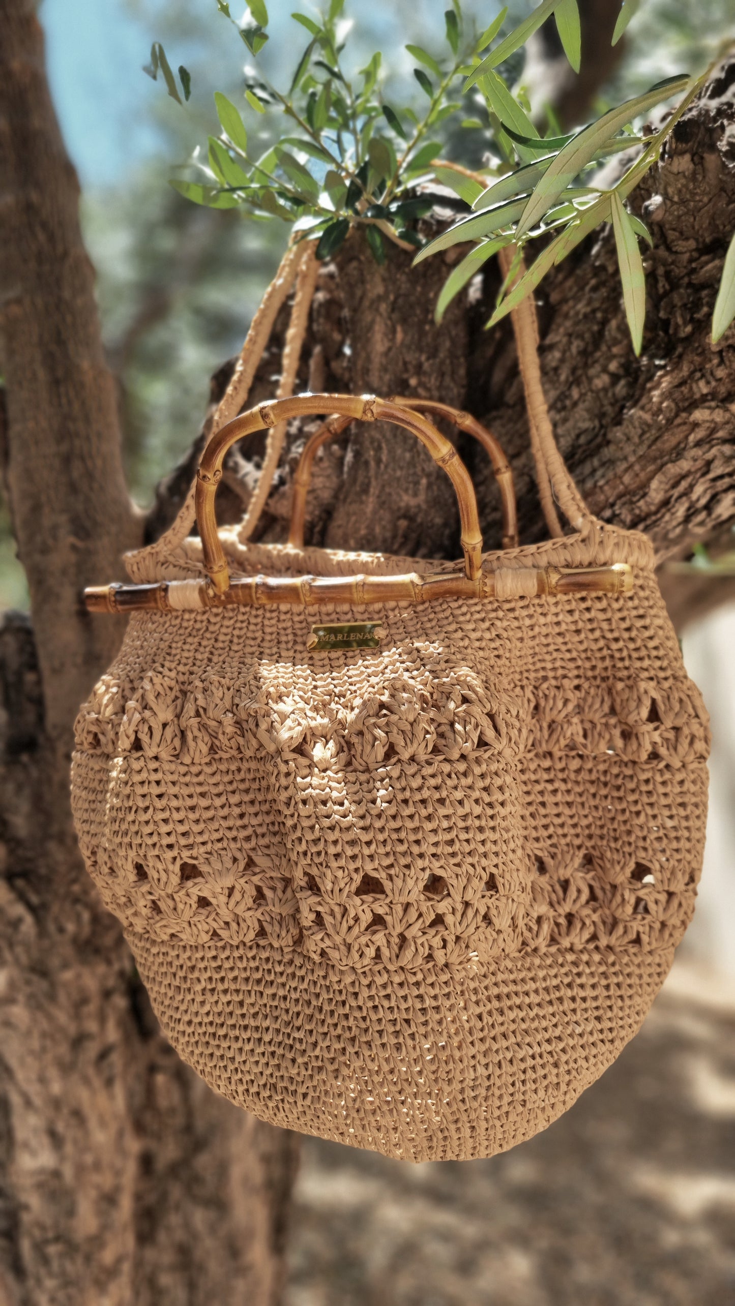 Raffia shopper Bag with Bamboo Handles - Valeria