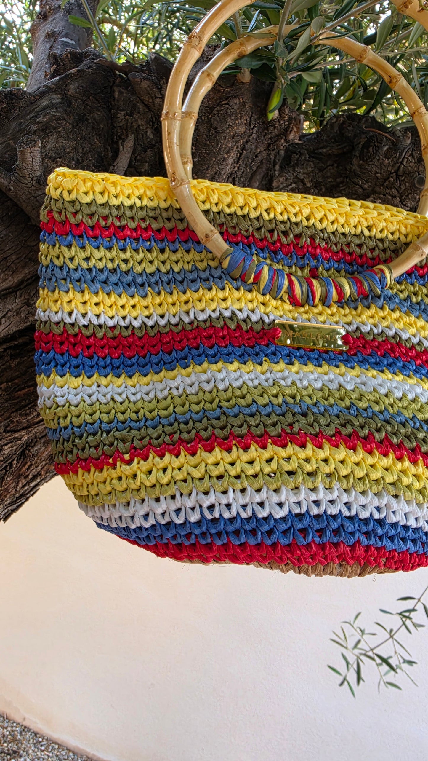Raffia Colorfull Bag with Bamboo Handles - Fania