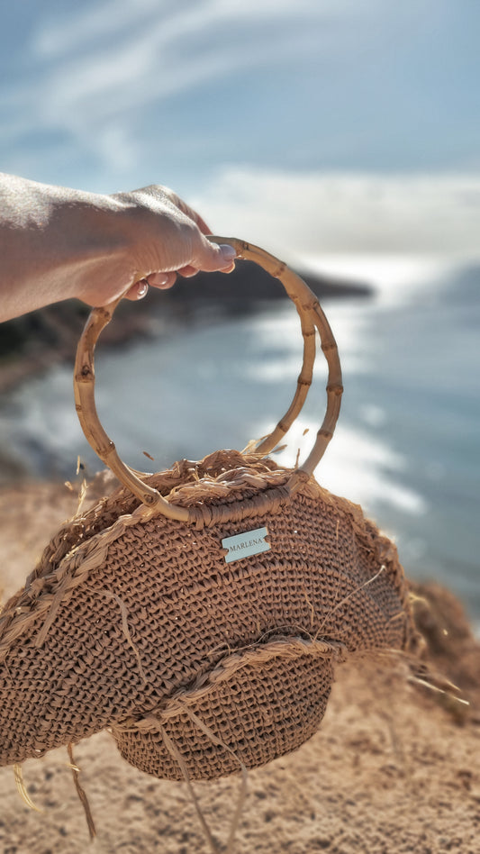 Raffia shopper Bag with Bamboo Handles - Sibilla