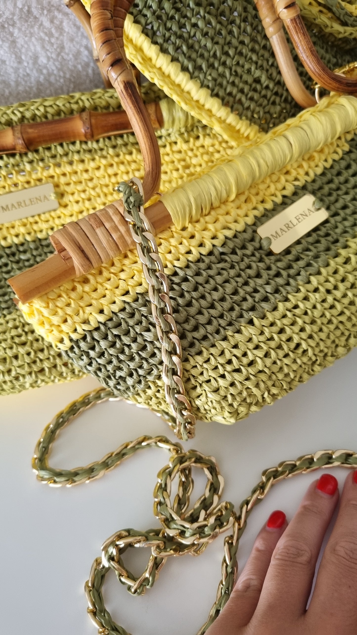 Raffia Bag with Bamboo Handles - Sandia