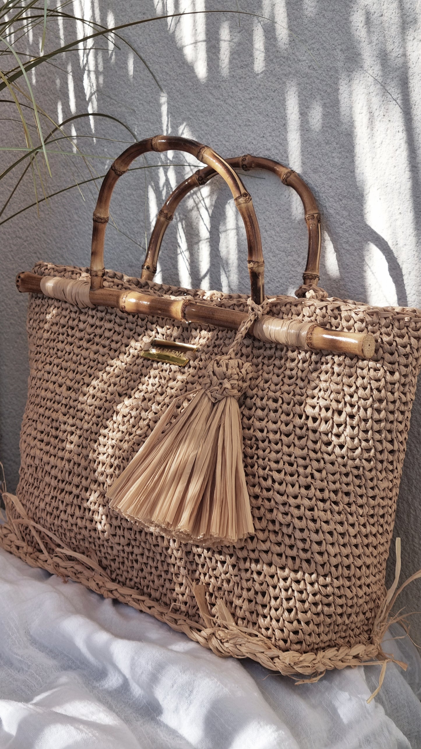 Raffia Bag with Bamboo Handles - Tullia