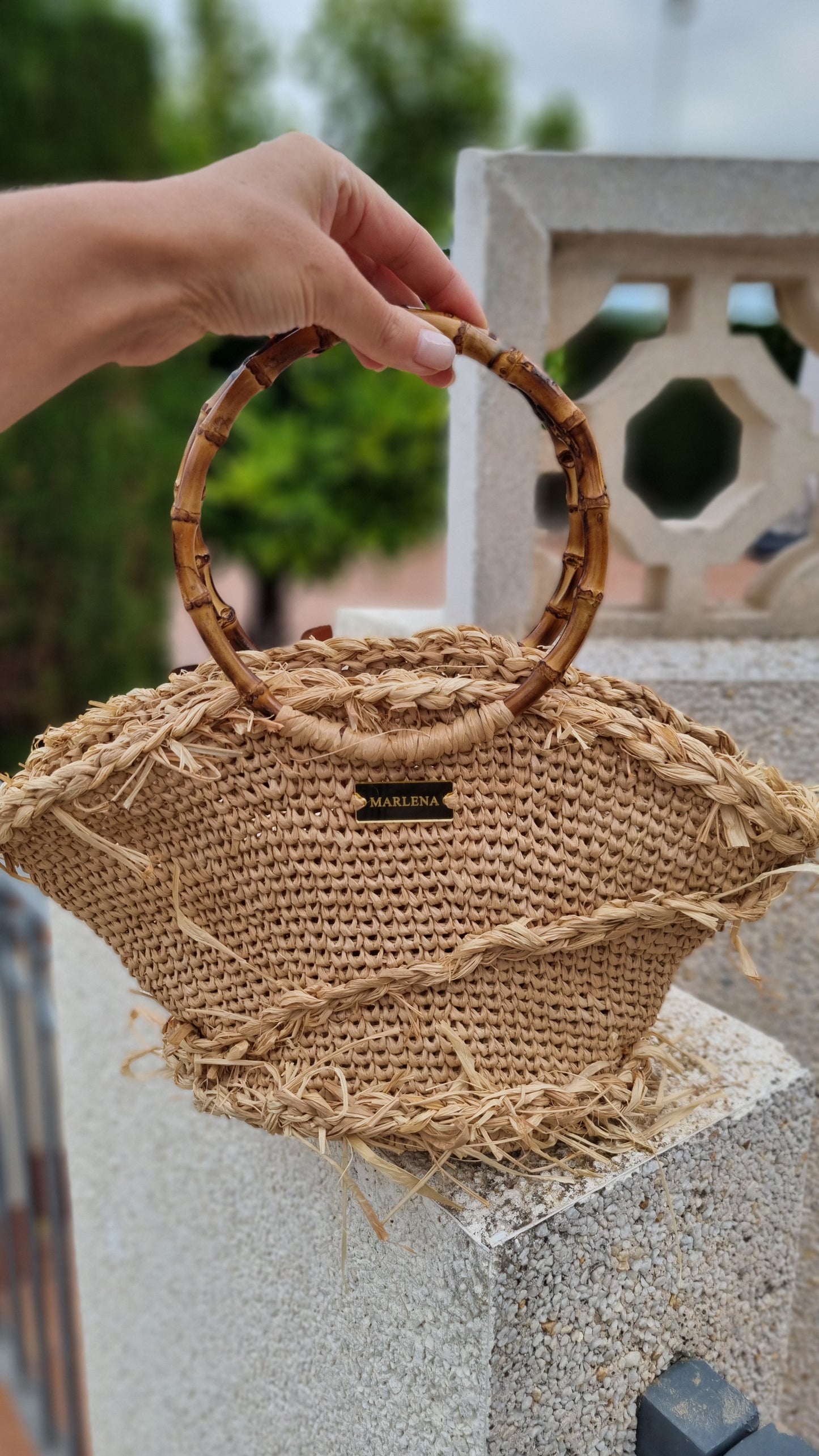 Raffia shopper Bag with Bamboo Handles - Vinia