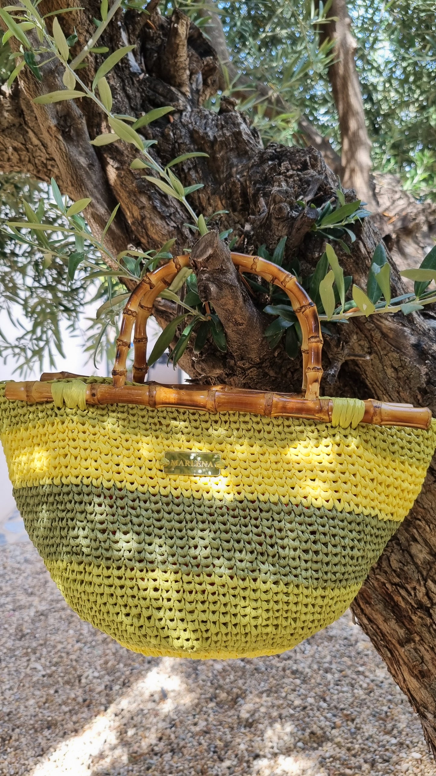 Raffia Bag with Bamboo Handles - Sandia