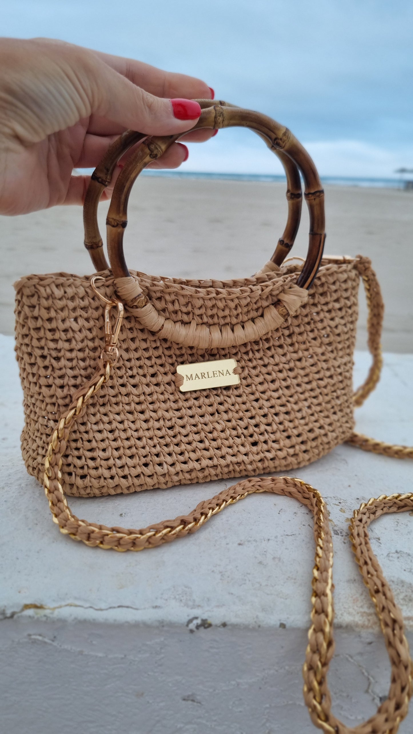 Mini Raffia Bag with Bamboo Handles - Purina