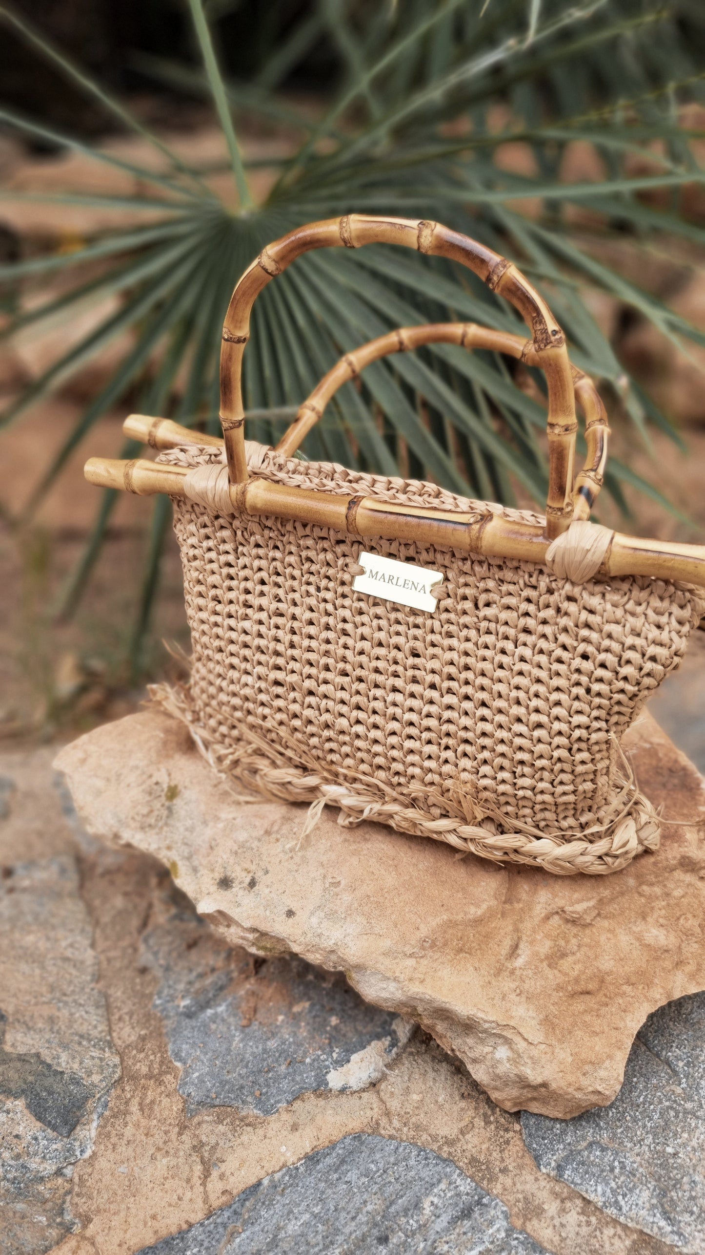 Mini Raffia Bag with Bamboo Handles - Sila