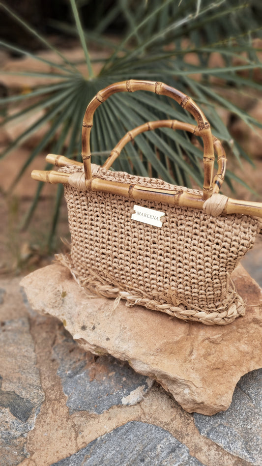 Mini Raffia Bag with Bamboo Handles - Sila