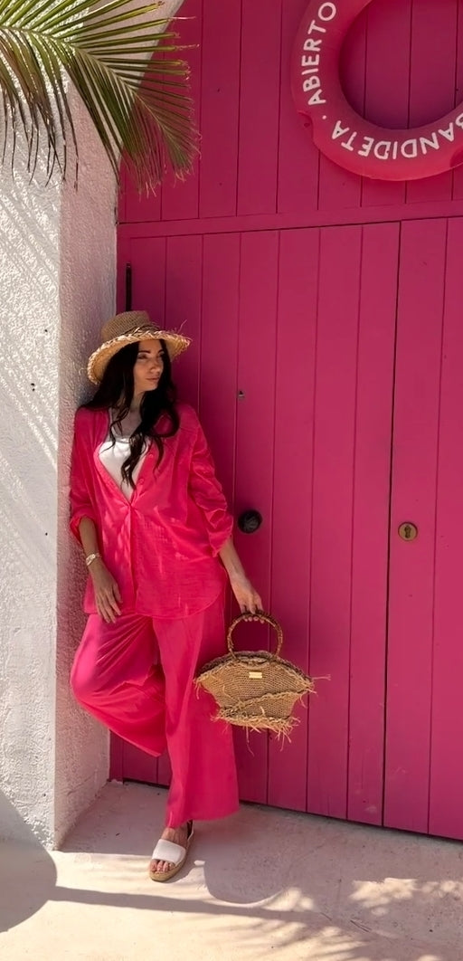 Raffia shopper Bag with Bamboo Handles - Vinia