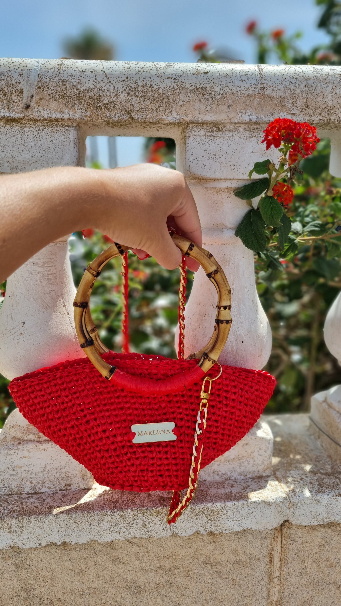 Mini Raffia Bag with Bamboo Handles - Vika