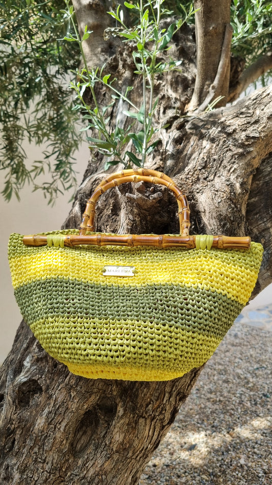 Raffia Bag with Bamboo Handles - Sandia