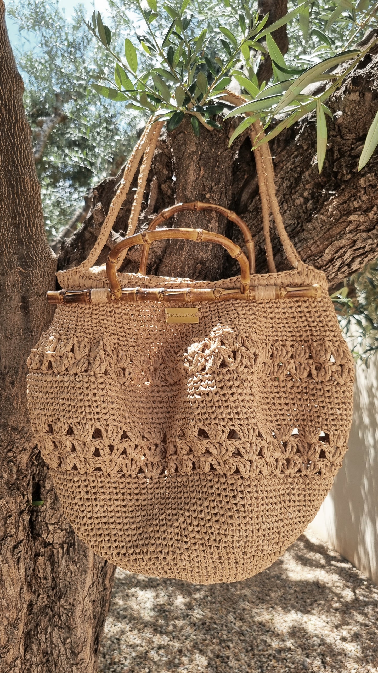 Raffia shopper Bag with Bamboo Handles - Valeria