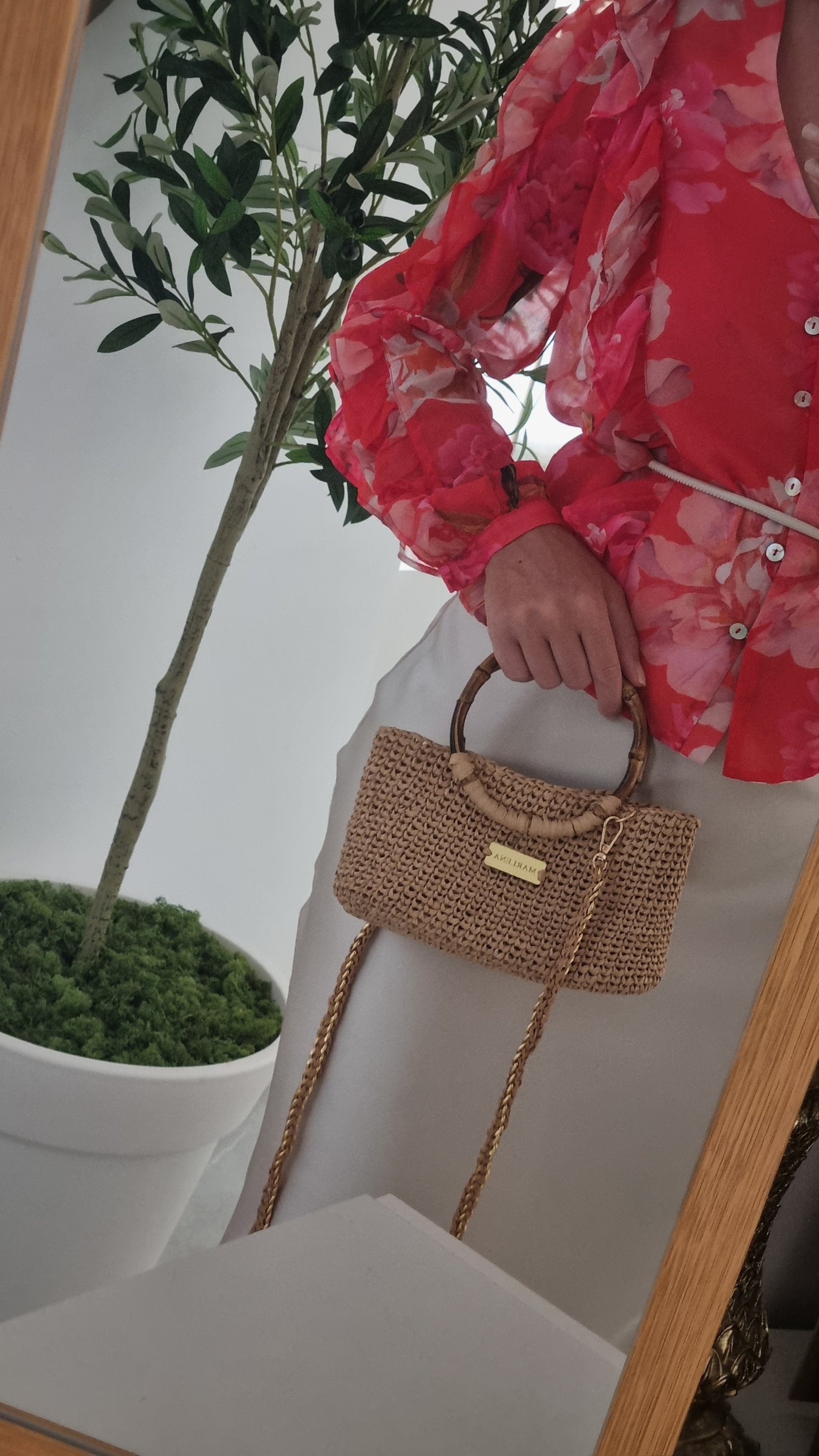 Mini Raffia Bag with Bamboo Handles - Purina
