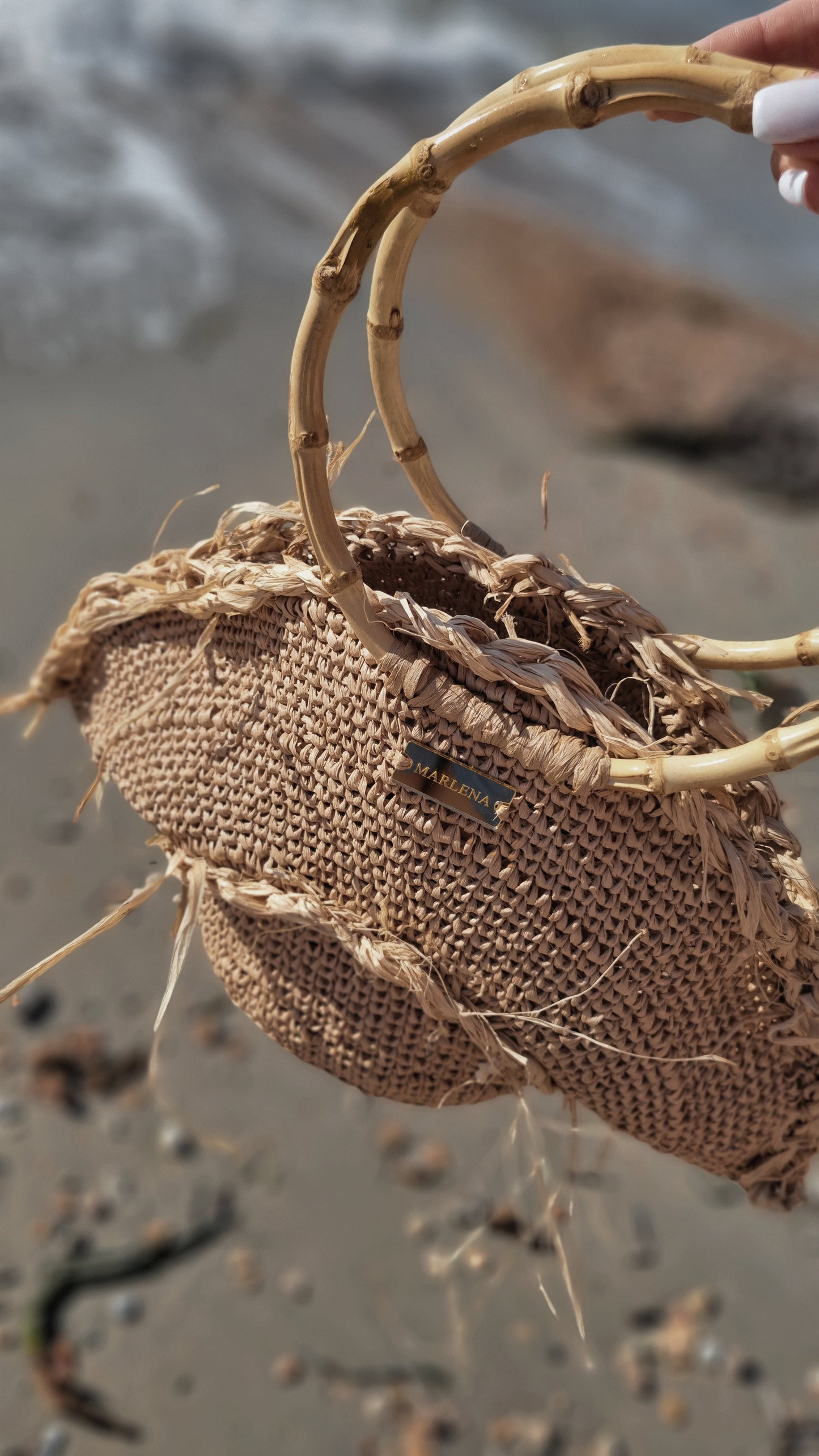 Raffia shopper Bag with Bamboo Handles - Sibilla