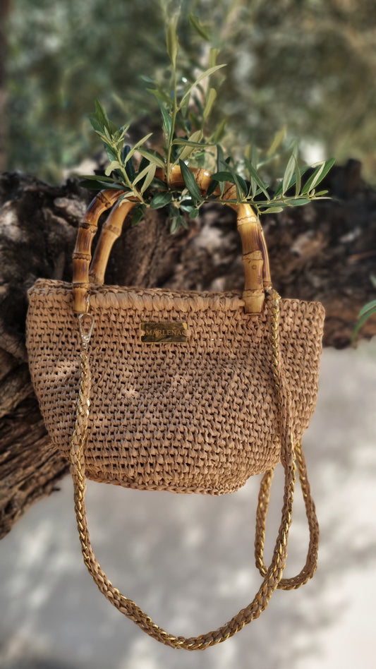 Raffia mini Bag with Bamboo Handles - Leria