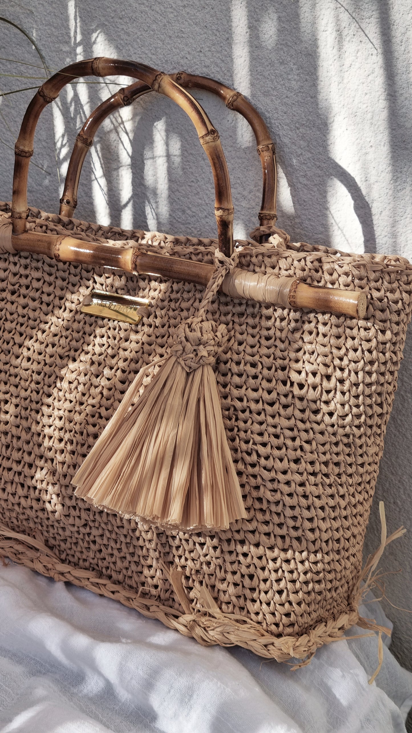 Raffia Bag with Bamboo Handles - Tullia
