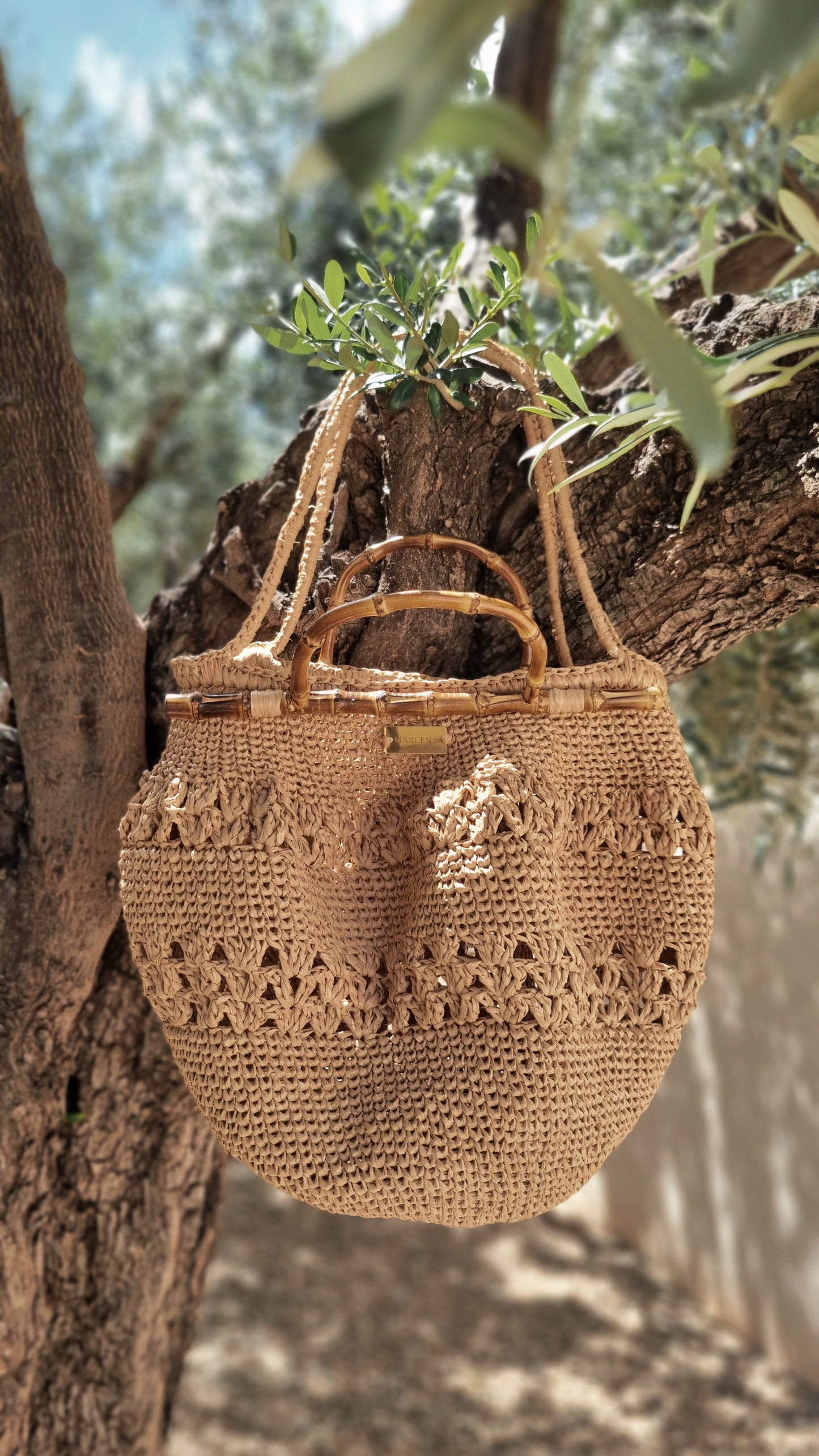 Raffia shopper Bag with Bamboo Handles - Valeria