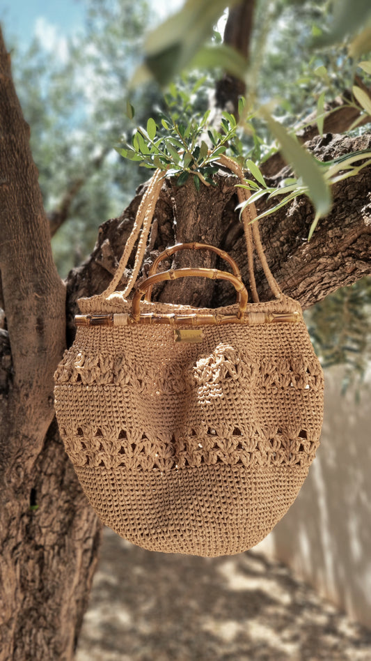 Raffia shopper Bag with Bamboo Handles - Valeria