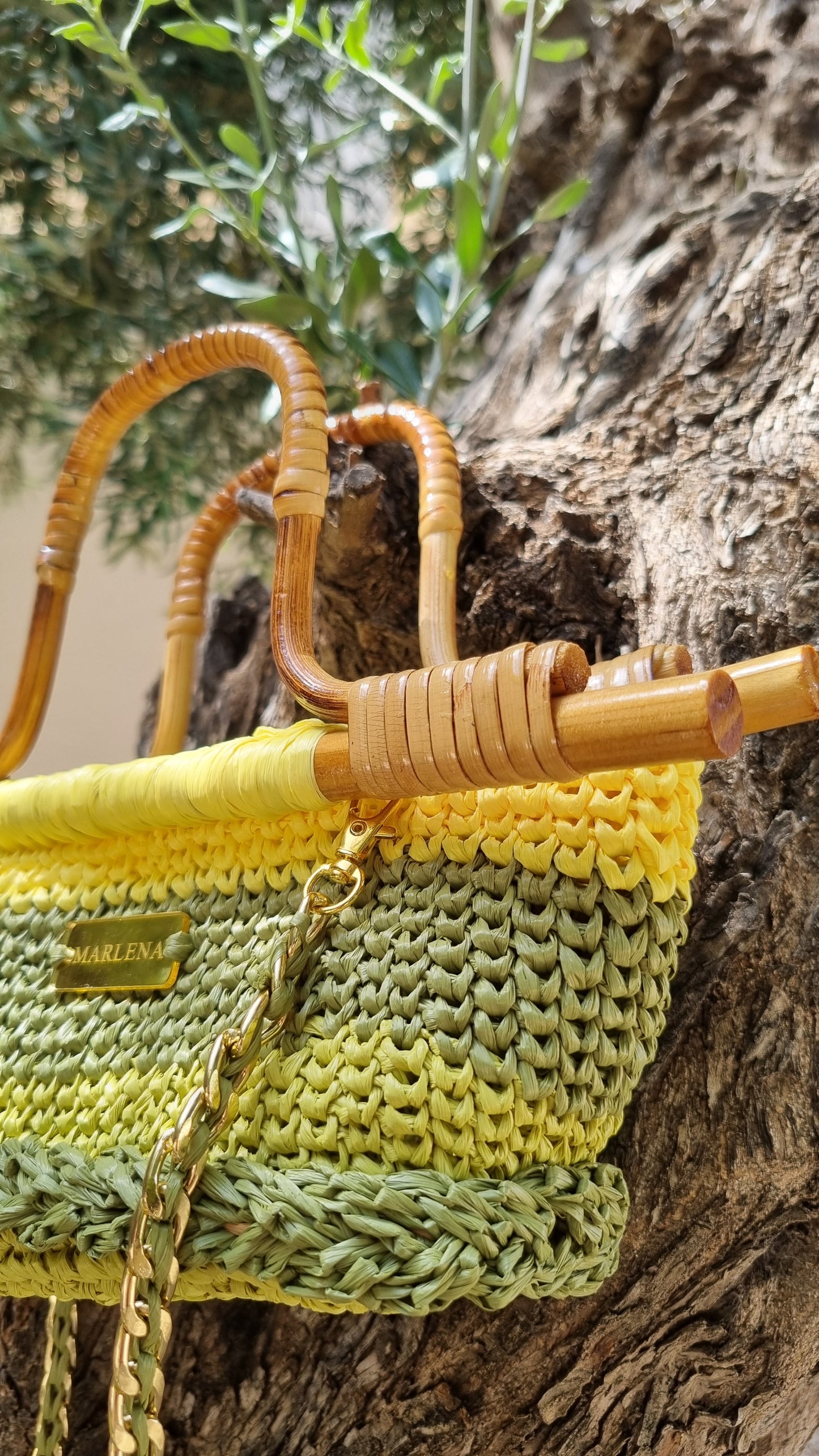 Mini Raffia Bag with Bamboo Handles - Airina