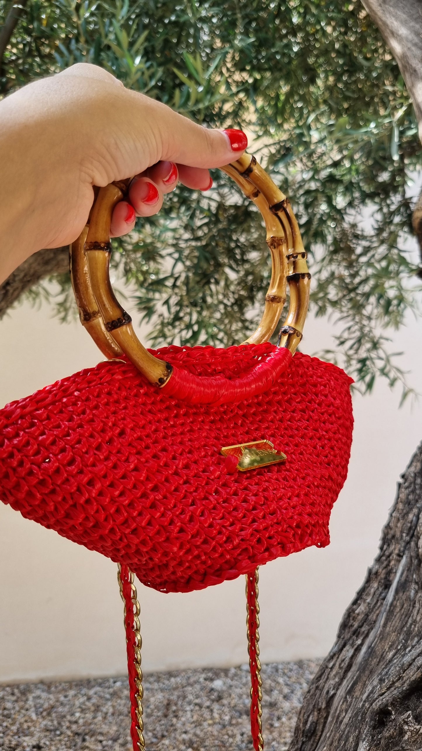 Mini Raffia Bag with Bamboo Handles - Vika