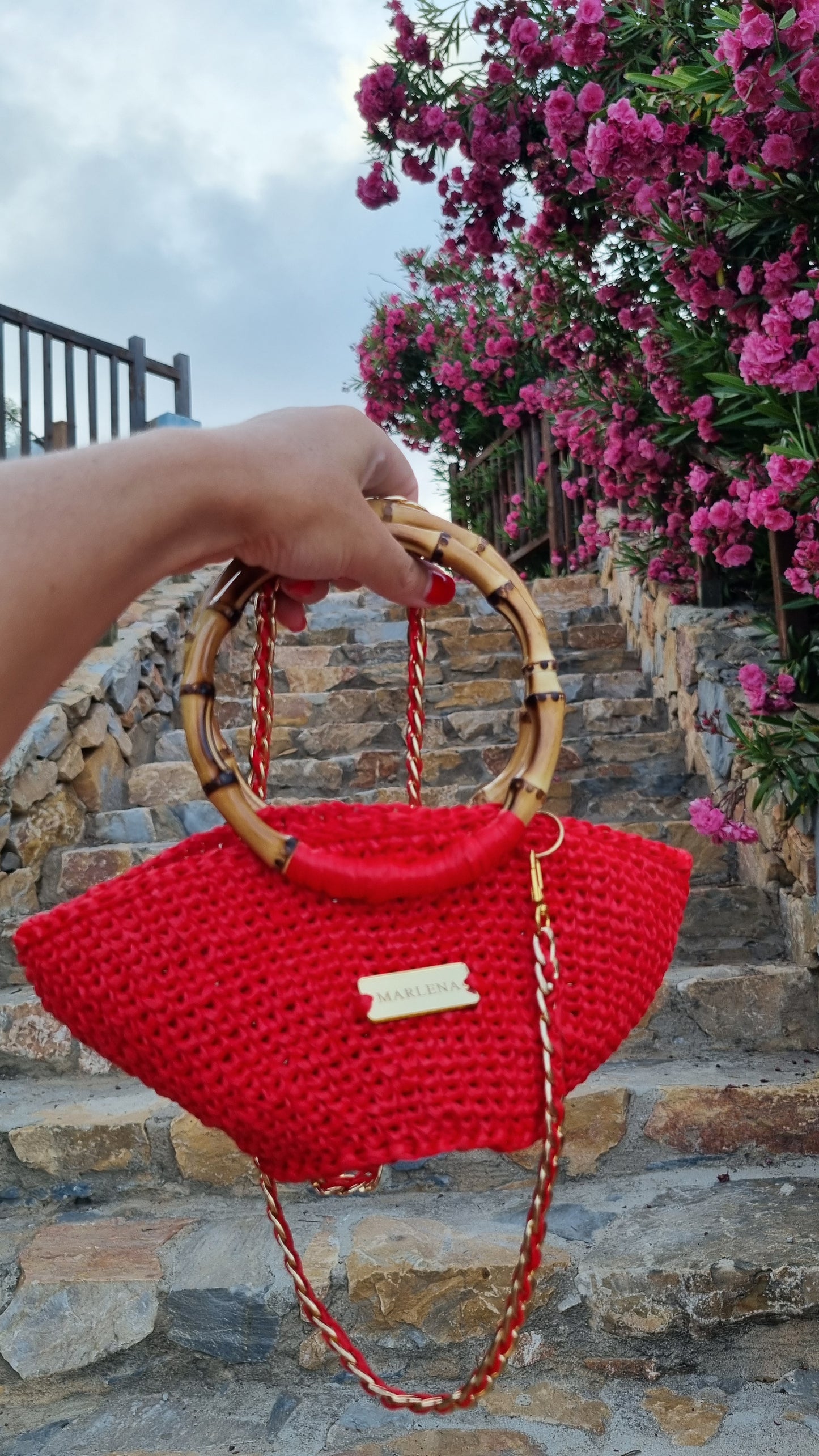 Mini Raffia Bag with Bamboo Handles - Vika